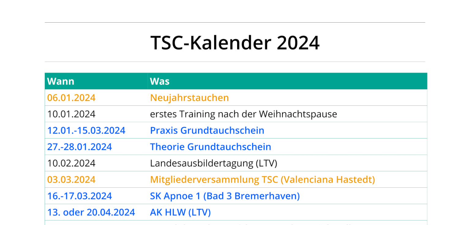 TSCKalender 2024 TSC Bremen